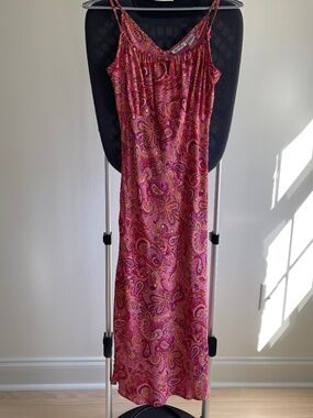 Accomplice Vintage Paisley Midi Slip Dress - Pink/Red - Size S